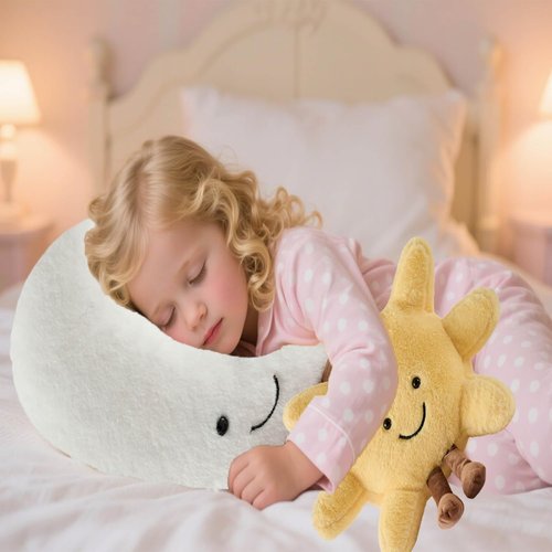 EUEGWYX Sun and Moon Shaped Plush 12" Cute Smiling Fun Filled Moon Sunshine Pillow Stuffed Animal Plushie Toy for Birthday Gift