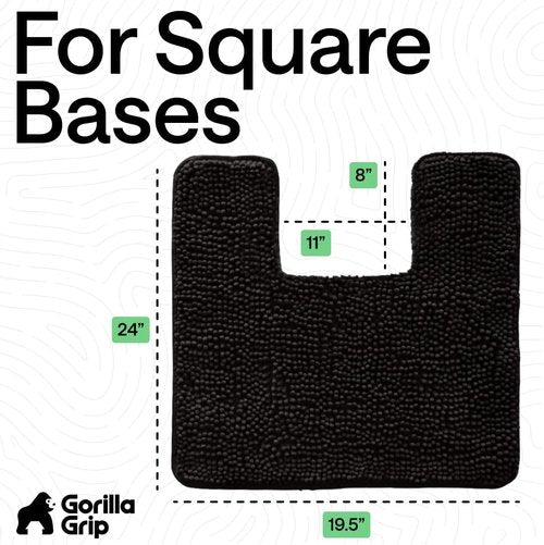 GORILLA GRIP Plush Chenille Bath Rug Mat - Soft, Absorbent, Machine Washable | Black, Square Toilet Base