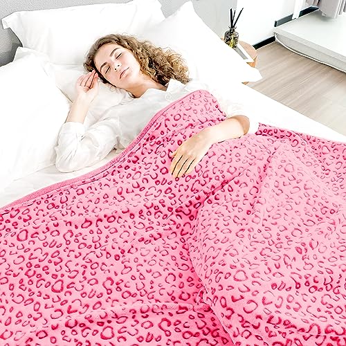 Queen Size Pink Leopard Print Blanket - Soft Microfiber Throw for Couch & Bed