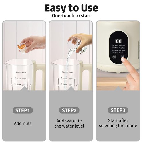 Automatic Nut Milk Maker, 8 in1 40oz Soybean Milk Machine for Homemade Almond, Oat, Soy, Coconut, Plant-Based Milk and Non Dairy Beverages, 12 Hours Timer/Auto-clean/Room Temp/Keep Warm/Boil/Low-Noise