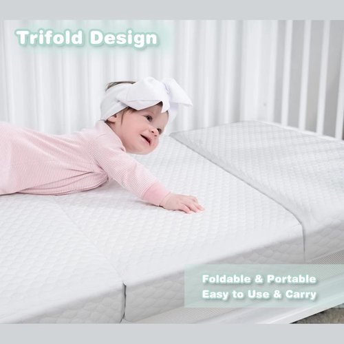 Cocellona Pack and Play Mattress, 38x26 Trifold Pack N Play Mattresses with Travel Bag, Dual-Firmness Memory Foam Foldable Portable Baby Mattress for Pack n Play