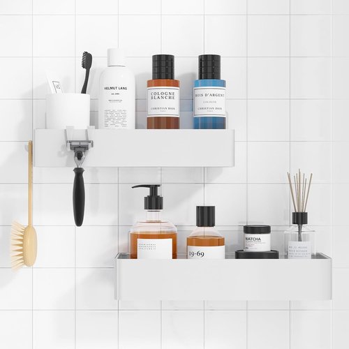 Kitsure Shower Caddy - Rustproof Adhesive Organizer | 2 Pack Large Metal Shelves, No-Drill, White