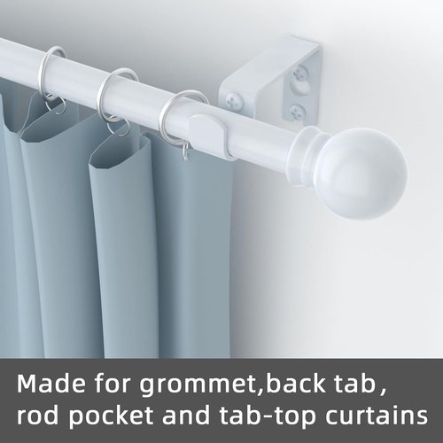 GXOACKJ Heavy-Duty Metal Curtain Rods - Decorative White, 48 to 84 Inches, Includes Brackets