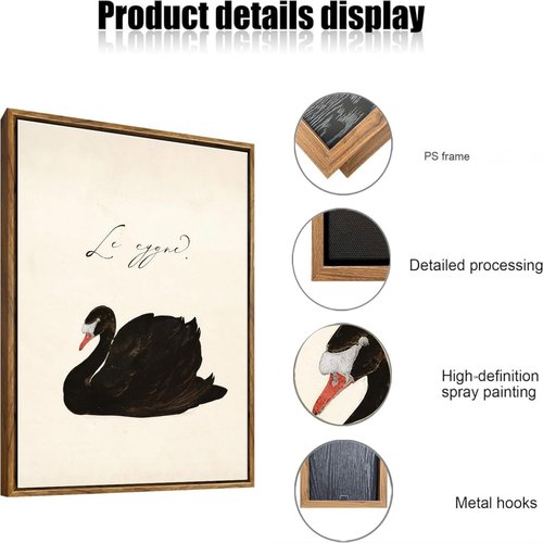 EAGLOG Vintage Black Swan Wall Art - Eclectic Farmhouse Canvas Print for Living Room | 8x10in