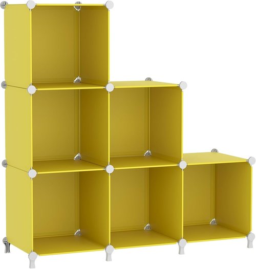 AWTATOS Cube Storage Organizer - 6-Cube DIY Stackable Bookshelf for Bedroom & Home - Yellow