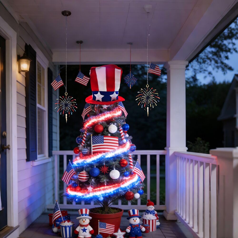 Red White Blue Hat Tree Christmas Tree Decoration, 4th of July Holiday Decor Independence Day Memorial Day Party Supplies (Red)