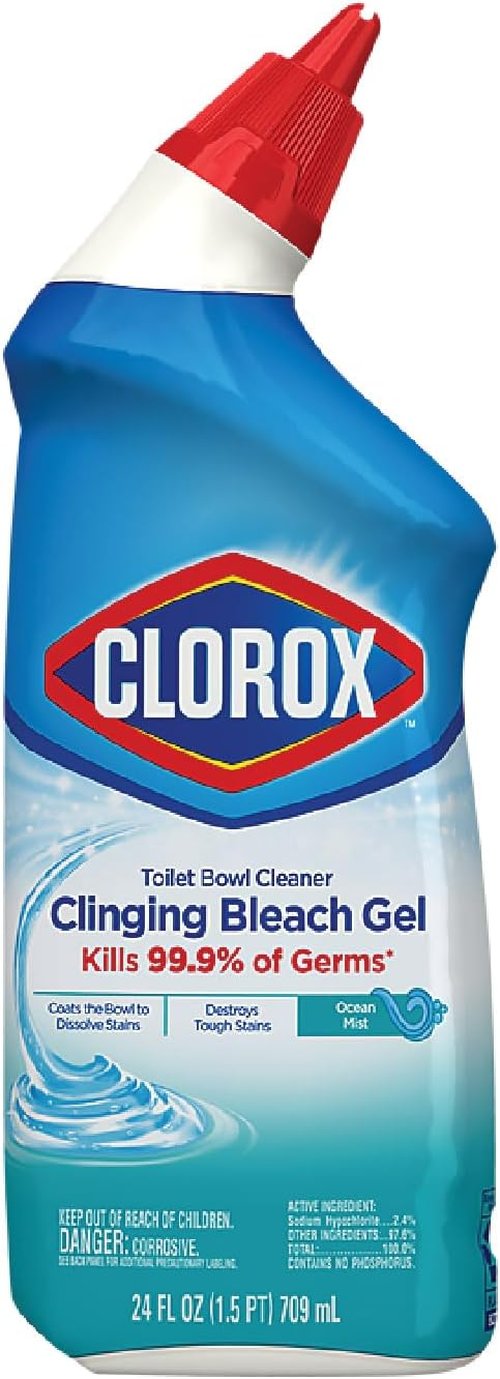 Clorox Toilet Bowl Cleaner - Clinging Bleach Gel with Cool Wave Scent | 24 Ounces