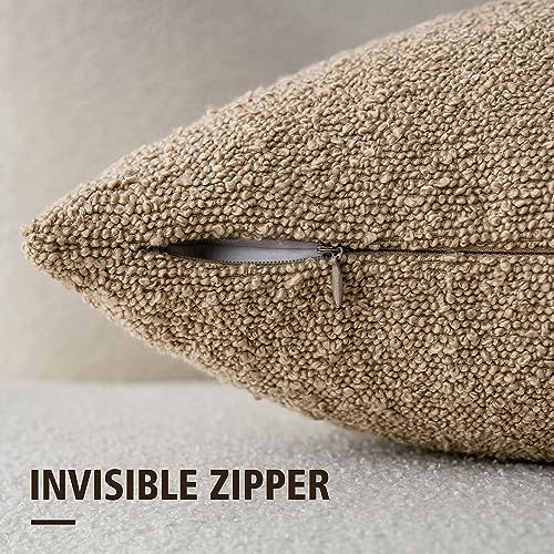 Foindtower Textured Boucle Lumbar Pillow Cover, 12x20 Inch Camel Accent Case