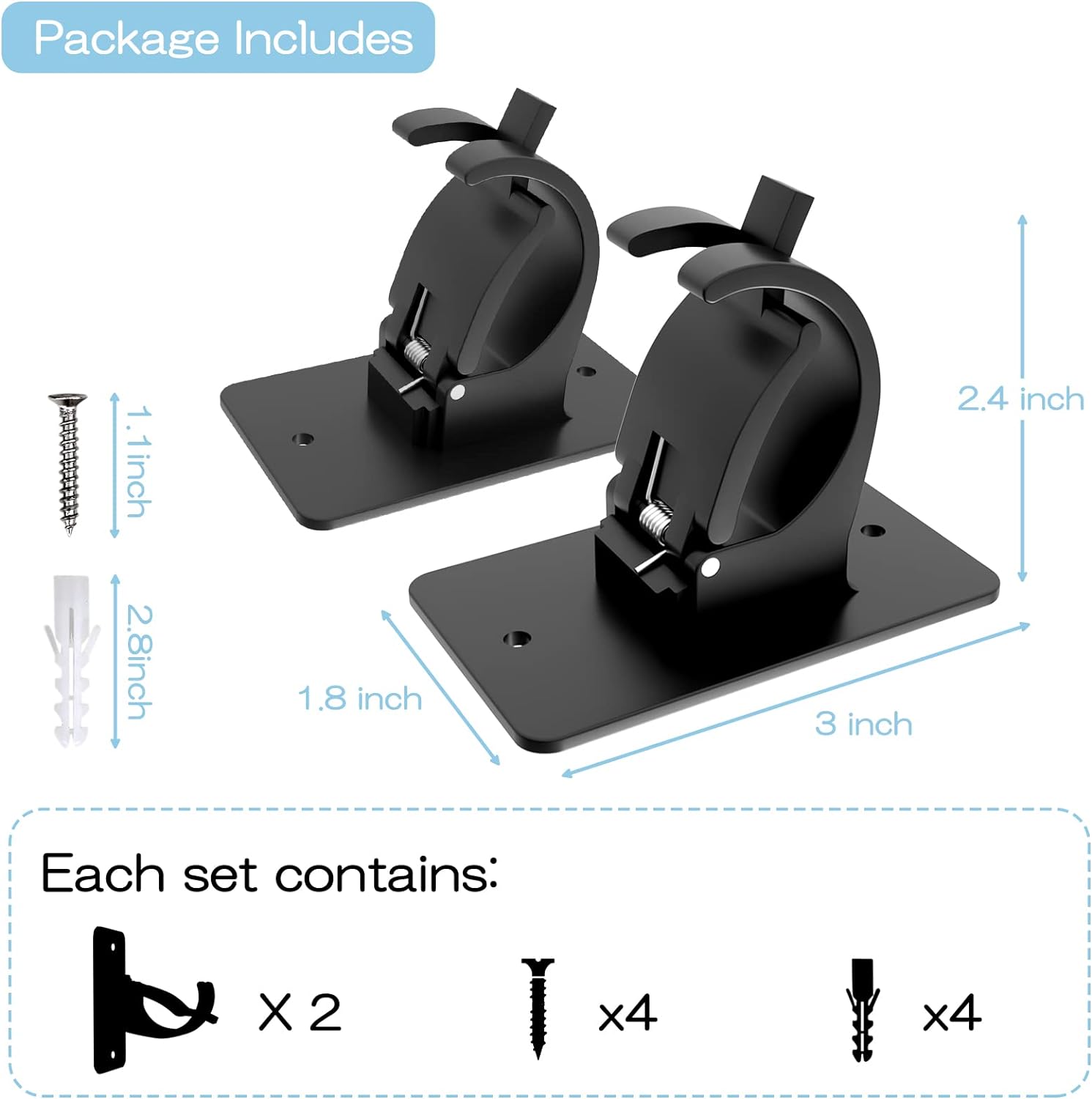 Skiennix Self-Adhesive Curtain Rod Brackets - No Drill, Universal Plastic Holders for Home Use | Black, 2 Pieces