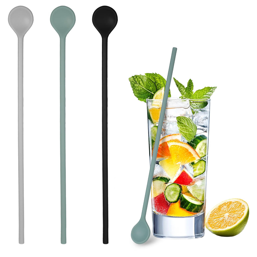 Shimmeroo 3Pcs Silicone Long Spoons for Stirring,Drink Stirrer Coffee Stir Spoons Long Stirring Silicone Spoon Reusable Cocktail Coffee Stirrers for Home Bar 9.9"