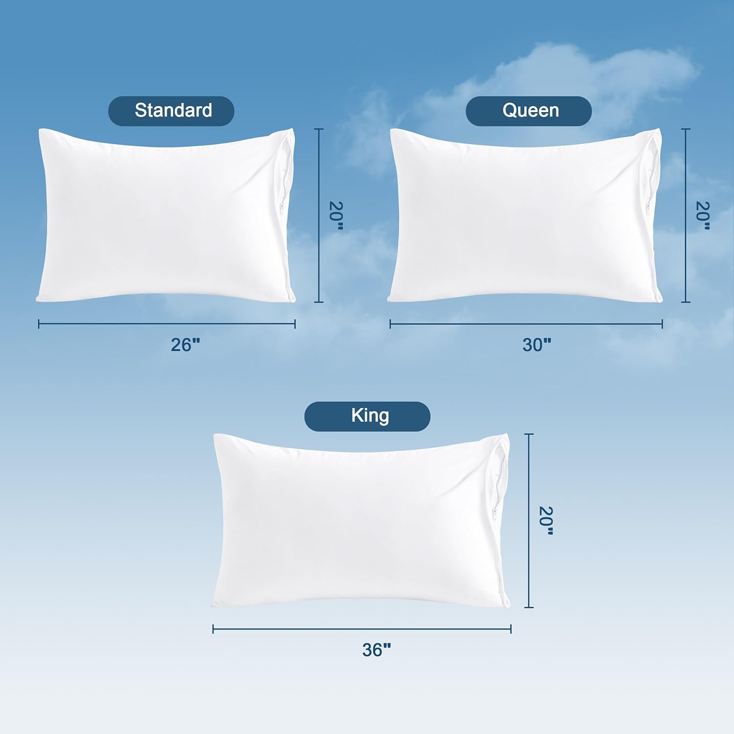 NTBAY Waterproof King Pillow Protectors - Super Soft Zippered Cases | 20x36 Inches Pure White, 4 Pack