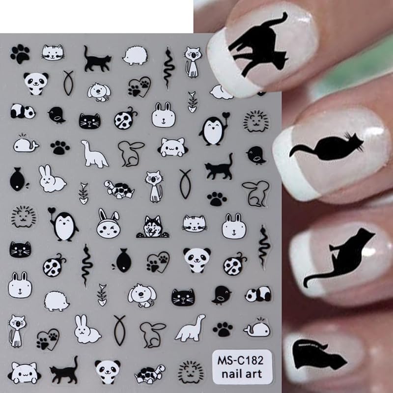 Cat & Panda 3D Self-Adhesive Nail Art Decals - 4 Sheets Cute Animal Stickers