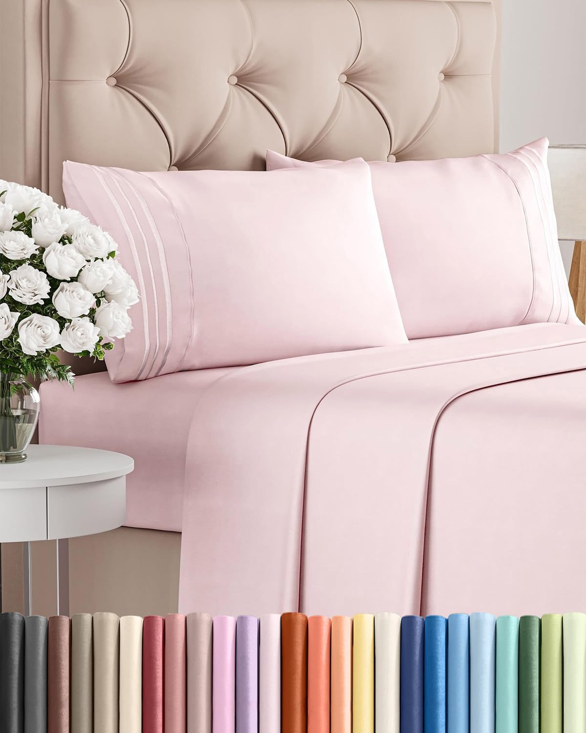 Skiennix Full Size 4 Piece Sheet Set - Comfy Cooling Bed Sheets - Luxury Lavender Pink Bedding with Deep Pockets