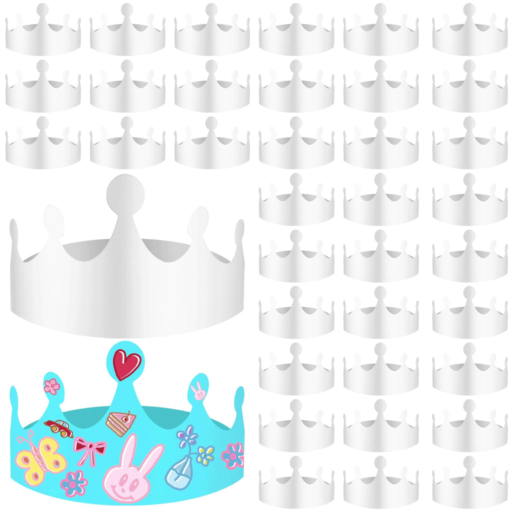 Yuanan 50 Pcs White Paper Crowns Bulk, DIY Blank Birthday Party Crown Classic Style Paper Birthday Crowns for Classroom Party Hats Decorations Baby Shower Supplies (24 x 4.7 in)