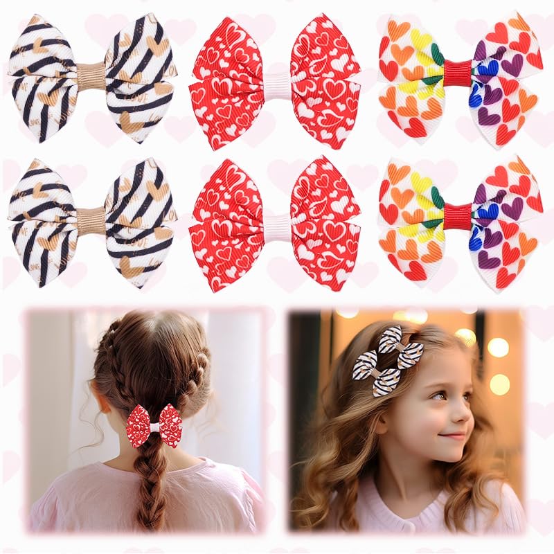 Valentine's Day Glitter Heart Hair Bow Alligator Clips Set