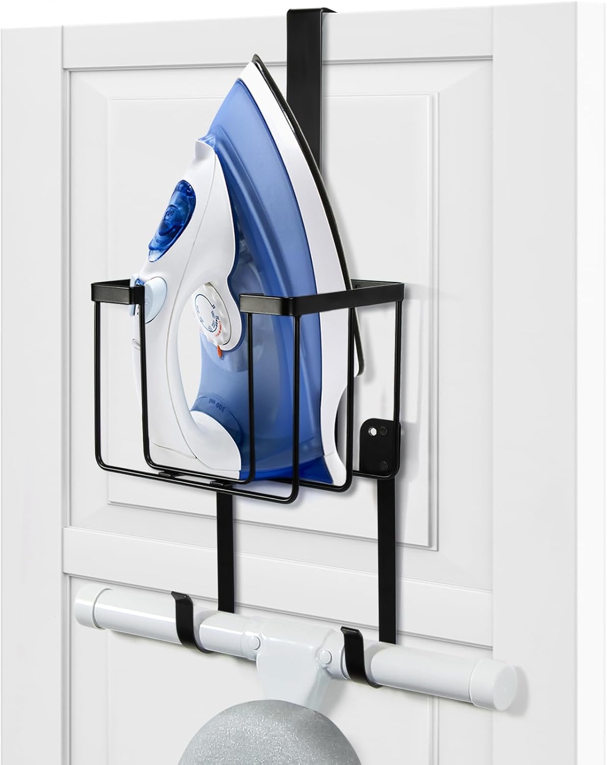 ORLESS Ironing Board Hanger - Over The Door/Wall Mount Storage Solution for Laundry Room, Black