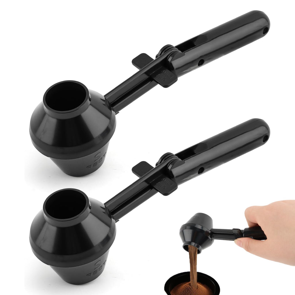 2PCS Coffee Scoop & Funnel for Reusable K Cup Refillable Coffee Pods Coffees Measuring Spoon Scoop with Funnel for Ground Coffees, Protein Powder, Tea (2pcs/black)