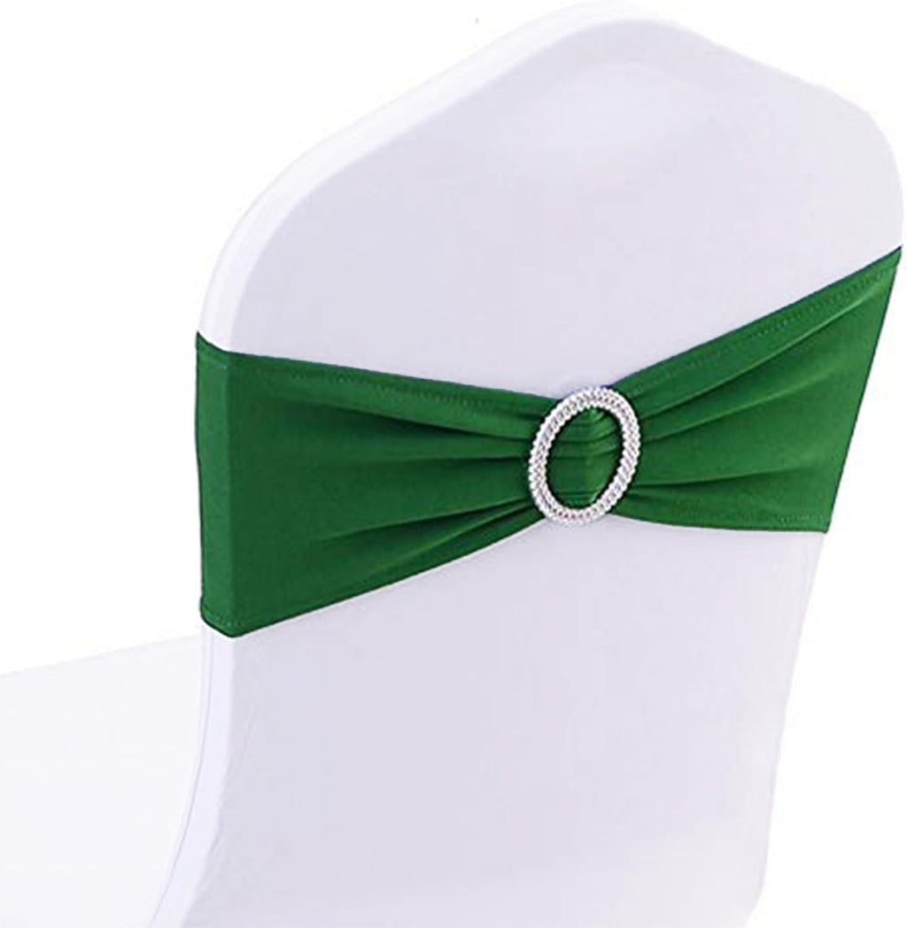 Skiennix 50 Pack Stretch Spandex Dark Green Chair Sashes - Perfect for Weddings & Events