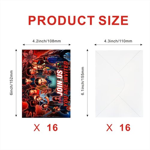 DSOE 16pcs Stranger Season 5 Things Birthday lnvitation Cards Gift Cards with Envelopes for Stranger Season 5 Things Theme Party Supplies
