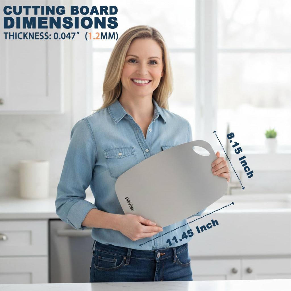 304 Stainless Steel Cutting Board by [Brand Name] - Non-Toxic, Double-Sided, 11.45" x 8.15" | Dishwasher Safe for Meat, Vegetables, and Fruit