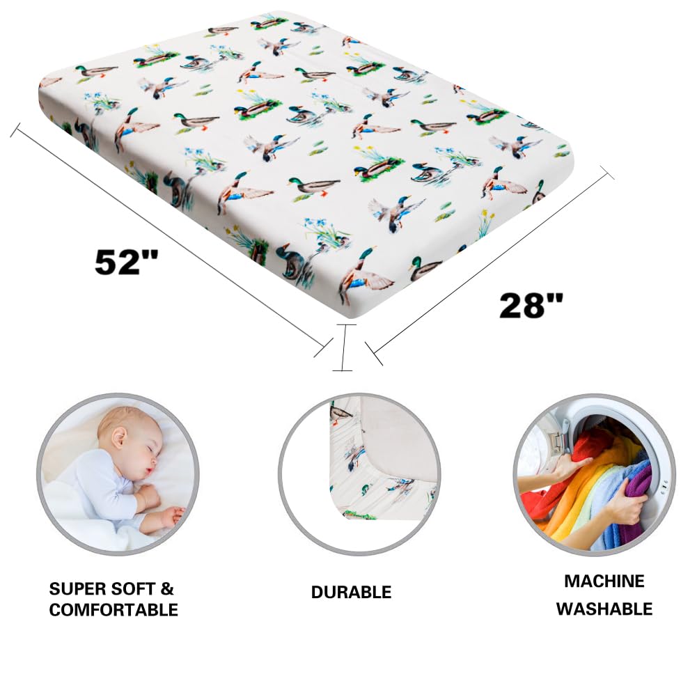 4 Pack Mallard Duck Baby Crib Sheets Neutral Unisex Breathable Fitted Nursery Sheets for Baby Girl or Boys (Crib Sheet)