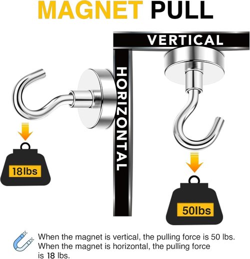 DIYMAG Magnetic Hooks - 50lbs Heavy Duty N52 Rare Earth Magnets | Essential 6-Pack for Home & Travel