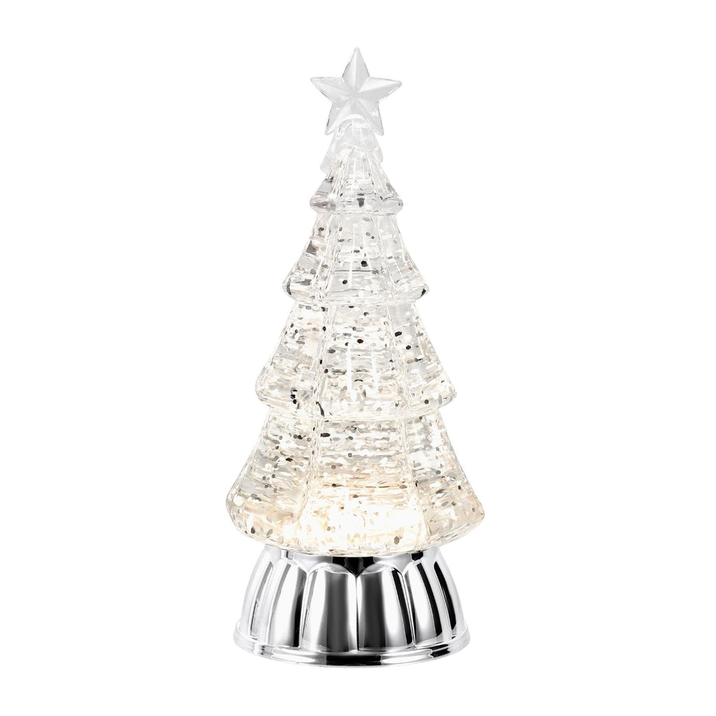 Christmas Tree Snow Globe Lantern with Warm Light 6H Timer Water Snow Globe Lantern USB & Battery Operated for Christmas Festival Decorations Gifts (Silver Tree)