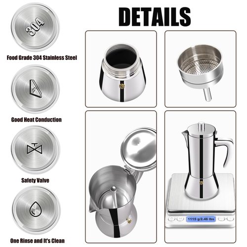 DITOSH 12 Cup Thickened 304 Stainless Steel Moka Pot Stovetop Espresso Maker Cafeteras Italian Percolator Espress Makers Capable Greca Mocha Coffee Machine for Induction Home and Camping 600ml 20oz