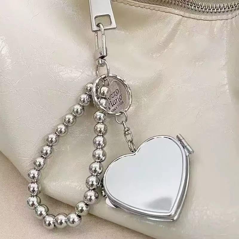 Heart-Shaped Metal Keychain with Portable Folding Mirror