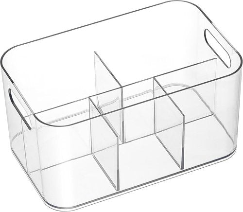 5-Compartment Clear Plastic Bin | Versatile Organizer for Art Supplies & Makeup - Ideal for Home & Office