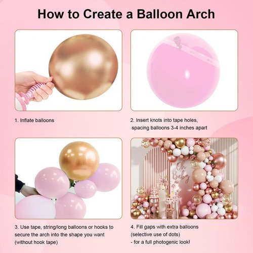 MEBAY Rose Gold Balloon Arch Kit, 147Pcs Metallic Gold White Pastel Nude Pink and Rose Gold Balloons Garland with Confetti for Wedding Bridal Baby Shower Princess Girl Birthday Party Decorations