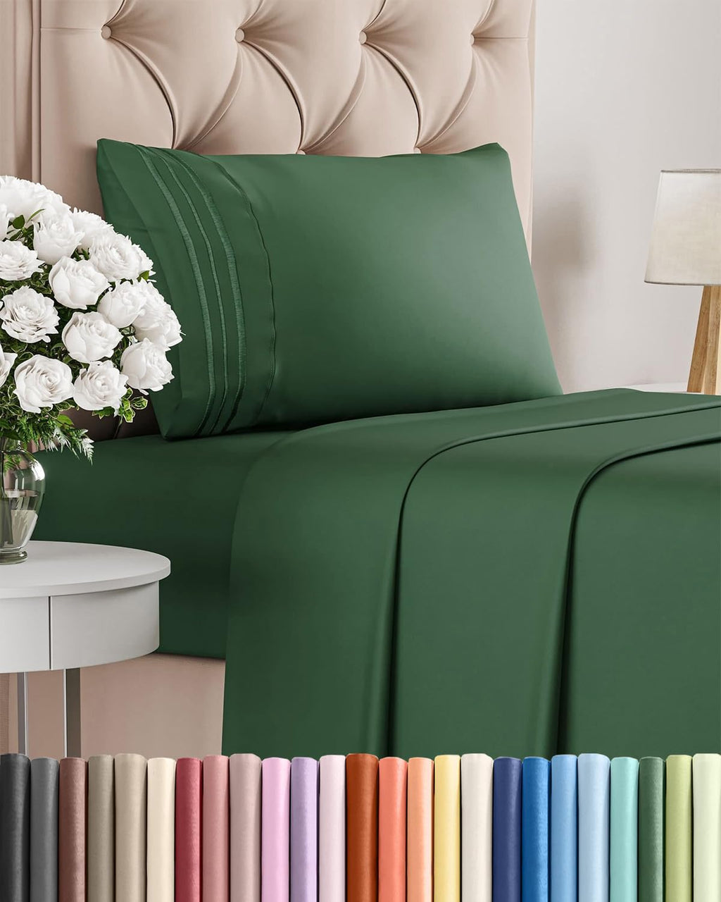 Skiennix Twin Size Sheet Set | Comfy, Breathable & Cooling 3-Piece Bedding - Deep Pockets, Soft, Wrinkle-Free - Emerald Green