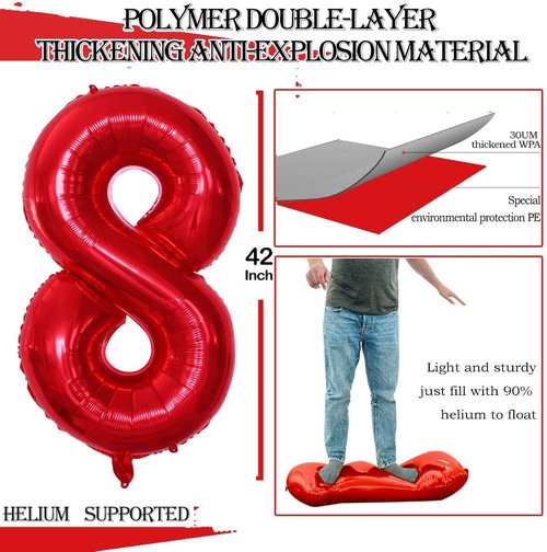 GOER 80th Birthday Balloons - 42 Inch Jumbo Red Foil Helium Decorations for 80th Anniversary