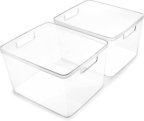 BINO Large Plastic Bins - 2 Pack | BPA-Free Clear Storage Containers for Fridge & Pantry Organization