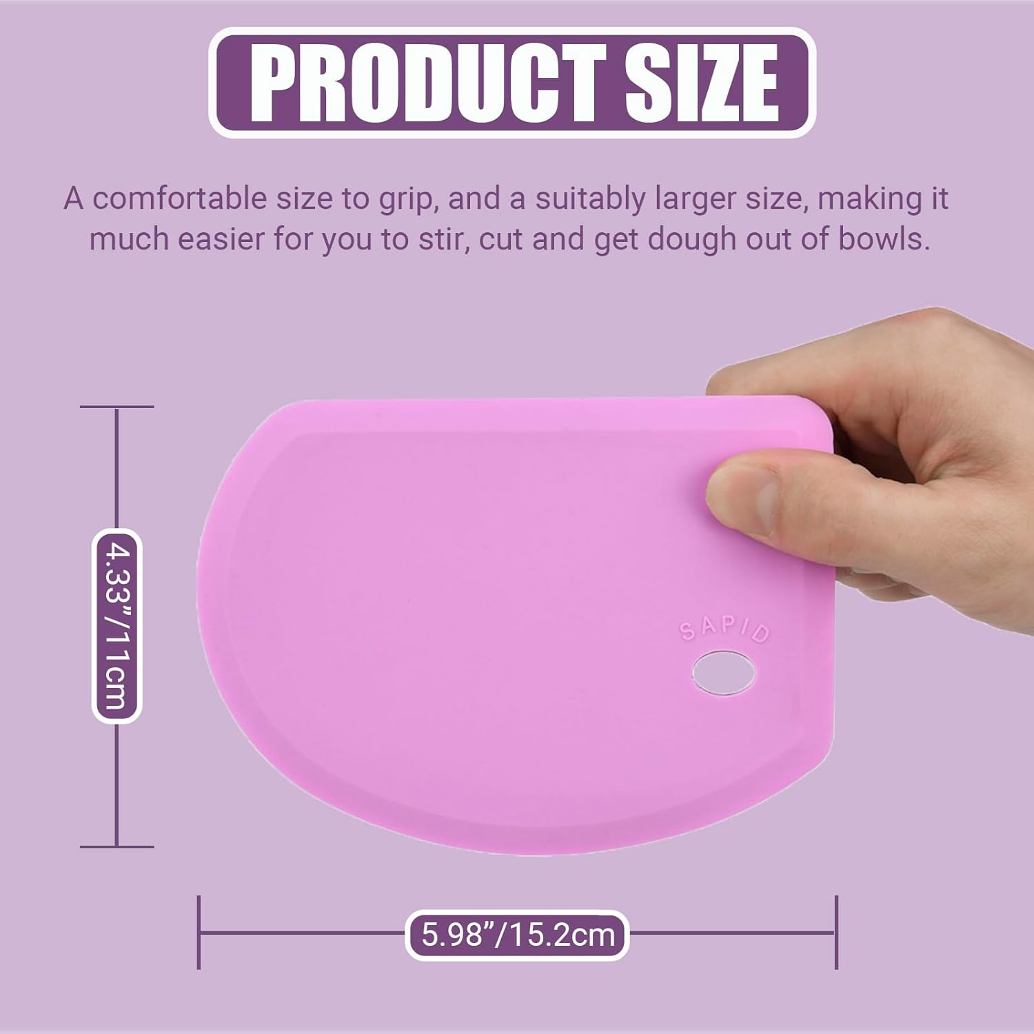 Sapid Silicone Bowl Scraper - Flexible Curved Edge for Baking | Food Grade, Heat-Resistant, 5.98"×4.3", Purple