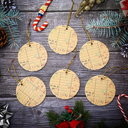 Vintage Ceramic Christmas Library Card Ornaments - Set of 10, 2.95 Inch