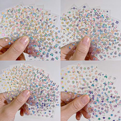 3D Flower Nail Stickers - Colorful Floral Self Adhesive Nail Decals 30 Sheets