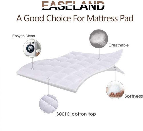 EASELAND Queen Size Mattress Pad - Quilted Pillow Top Protector with Cooling Cotton | Fits 8-21" Deep Pockets (60x80 inch, White)