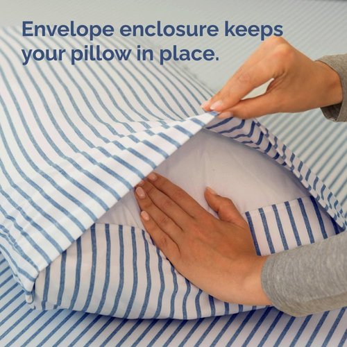 King Standard Pillow Cases - Ultra-Soft Hotel Quality Covers | Fade-Free & Wrinkle Resistant - Blue Stripes - Set of 2