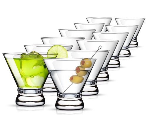 LUNA & MANTHA Martini Glasses Set of 12, Stemless Martini Cocktail Glasses for Margarita, Manhattan, Cosmopolitan, Home Bar, Evening Parties, Birthdays, Housewarming Gift, Crystal Clear 8 OZ
