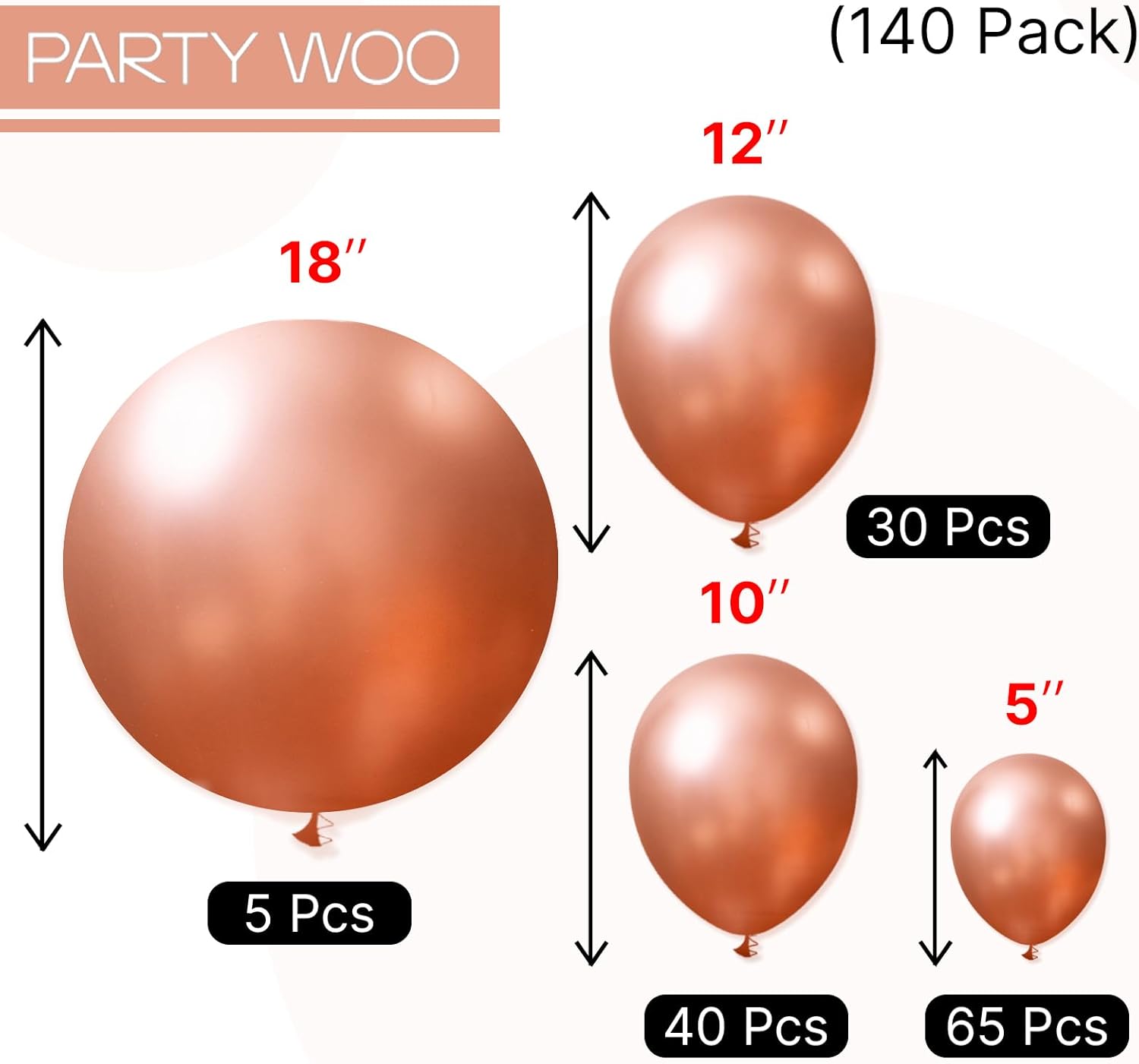 PartyWoo Rose Gold Balloons - 140-Piece Arch Kit with Various Sizes for Birthday & Wedding Decor