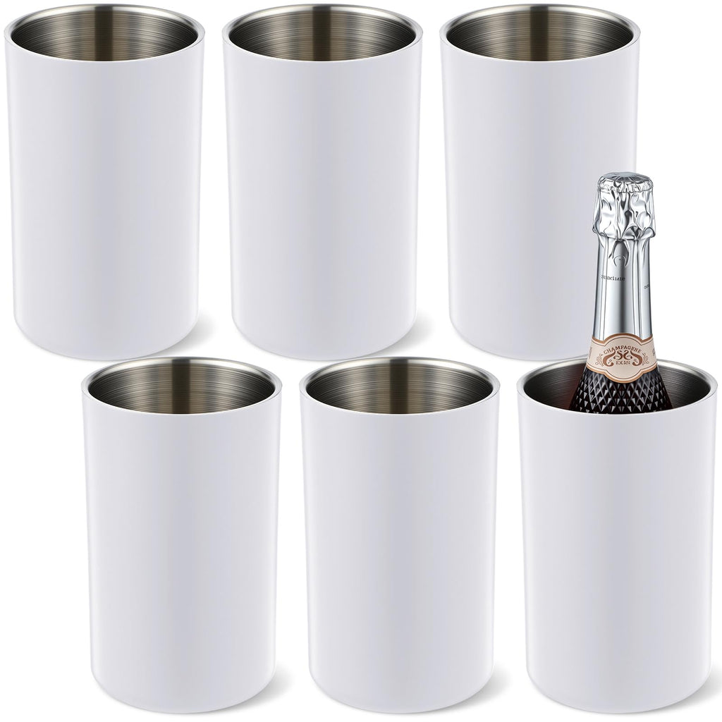 Potchen 6 Pack Wine Chiller Bucket Wine Bottles Cooler Bulk, Stainless Steel Double Wall Insulated Champagne Ice Bucket for Parties,Fits for 750 ml Bottles (White)