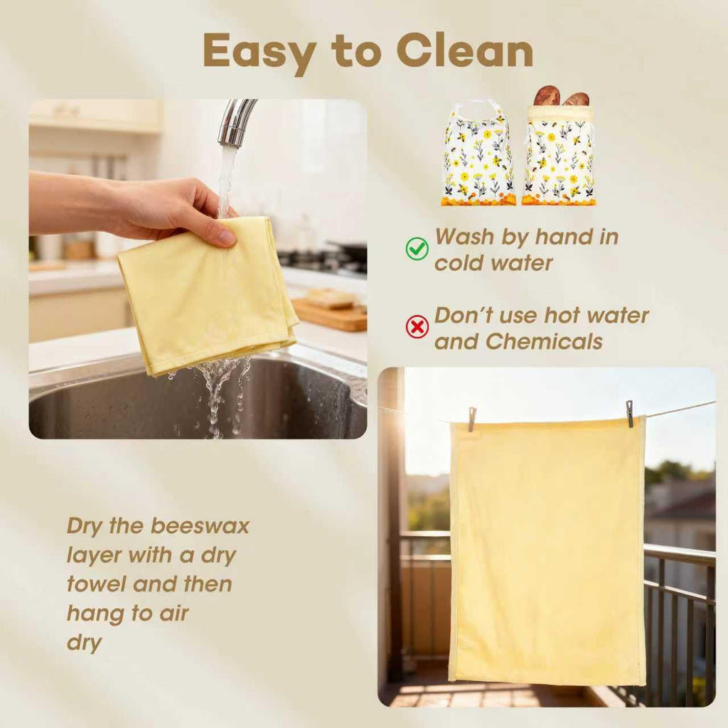 Reusable Beeswax Bread Bags for Homemade Bread & Sourdough, 2 Removable Natural Beeswax Storage Bags and 1 cotton hand pocket, Food-Safe Storage Bag to keeping Loaves fresh longer