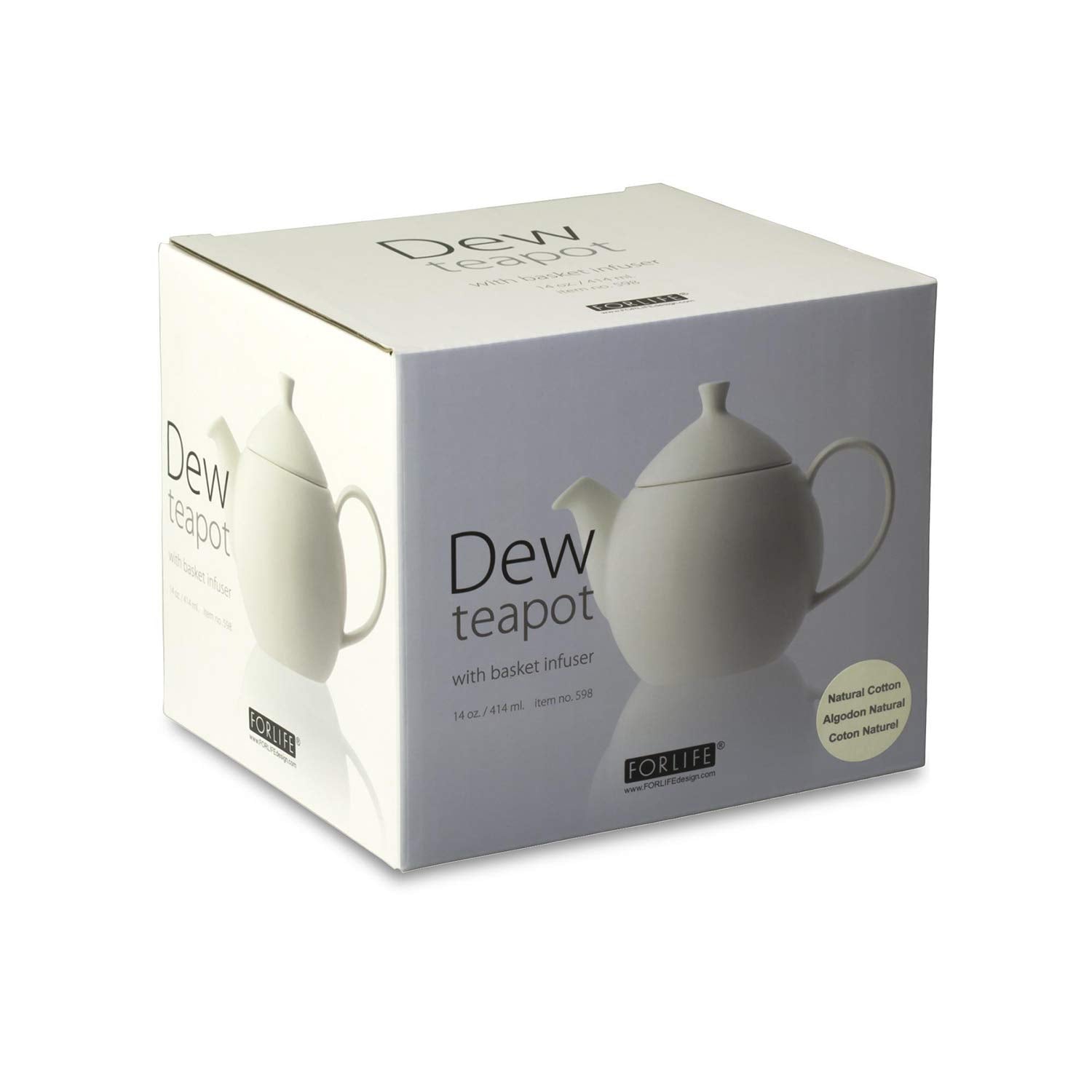 FORLIFE Dew Teapot with Basket Infuser, Natural Cotton, 32 oz/946ml