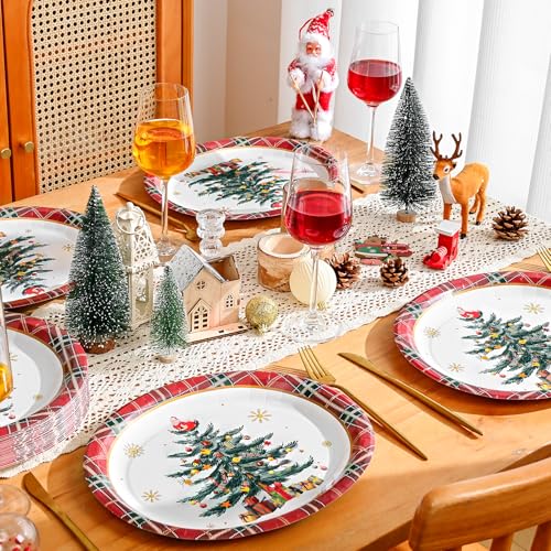 Christmas Oval Paper Plates 12 x 10 Inches Disposable Holiday Tableware Set of 50