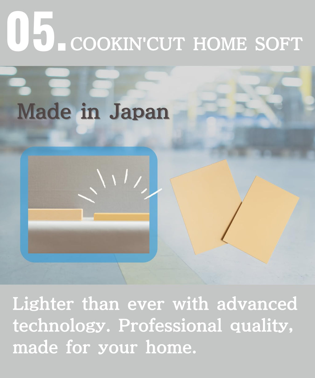 Nihon Sandain Synthetic Rubber Cutting Board – “Cookin' Cut” Soft Household Use, Size M 12.99×9.84×0.31in, 1.63lb,Beige – Scratch Resistant, Dishwasher Safe, Lightweight and Portable Made in Japan