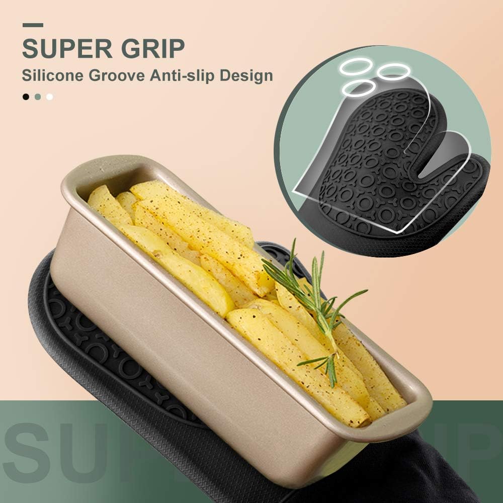 Sungwoo Extra Long Silicone Oven Mitts - Heat Resistant, Non-Slip Grip for BBQ & Baking | 14.6 Inch Black