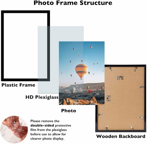 JCJMY 9x14 Picture Frame - Black Wall Mount for Horizontal or Vertical Display | Shatter-Resistant Plexiglass