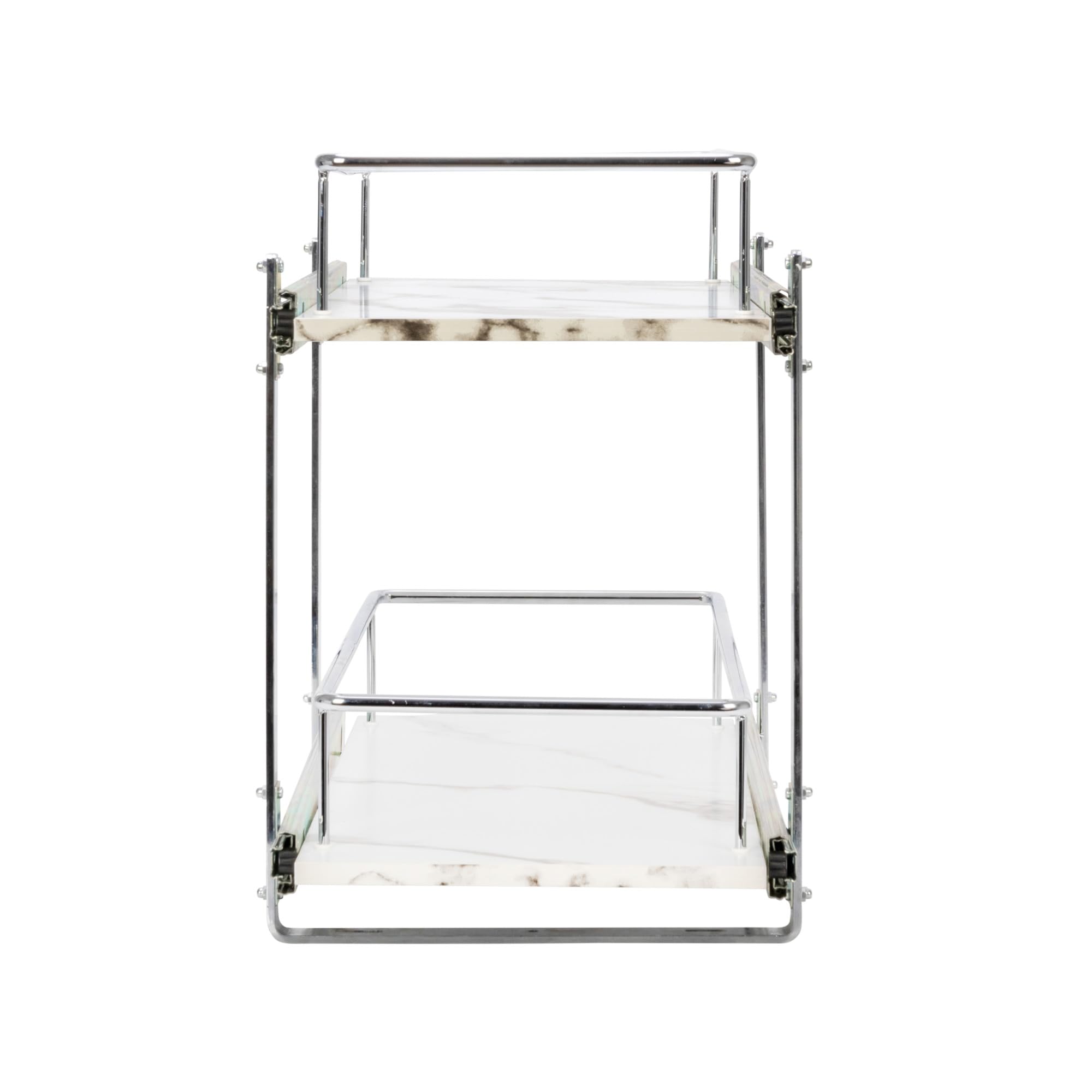 Household Essentials Glidez Chrome-Plated Steel and Faux Marble 2-Tier Pull-Out/Slide-Out Storage Organizer, 11.25" Wide, White and Chrome