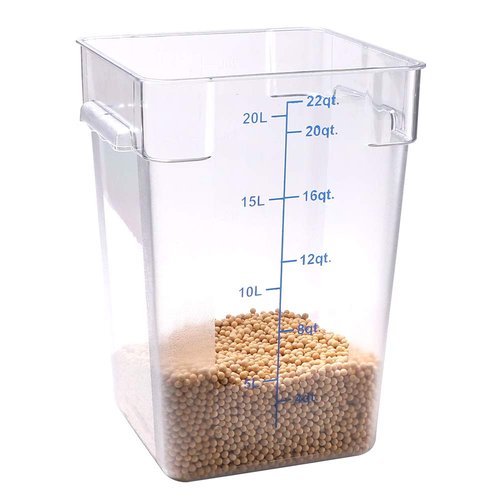 Met Lux 22 Quart Brine Bucket, 1 Square Marinating Container - With Volume Markers, Built-In Handle, Clear And Blue Plastic Dough Rising Bucket, Freezer-Safe, Lid Sold Separately